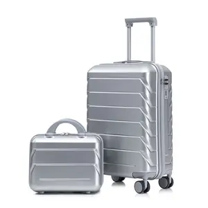 14"/20" Luggage Set 2 pcs in ABS Spinner Wheel , with Combination Lock,14" Cosmetic Case (Silver)