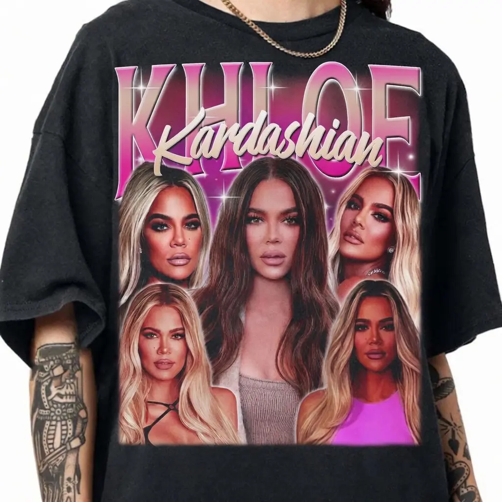 Women's Vintage Khloe Kardashian Graphic T-Shirt, Classic Streetwear, Spandex Shortsleeve Unisex Top, Menswear Trendy Gift Cotton Sport