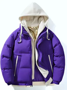 Men's Full Size Two-Tone Hooded Puffer Jacket Plus Size