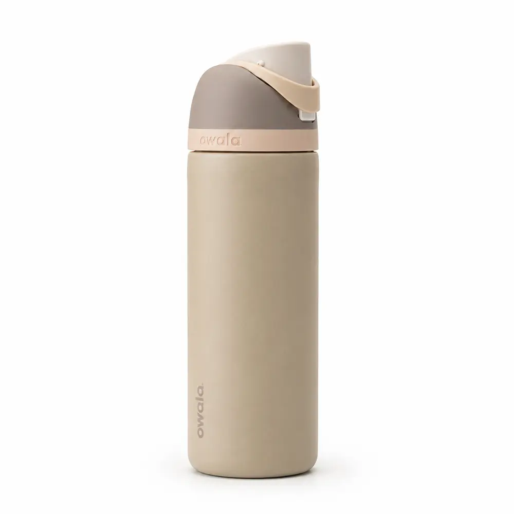 Owala FreeSip Warm Beige & Taupe Stainless Steel Water Bottle – Neutral Sand Insulated Bottle with Built-In Straw & Leakproof Lid