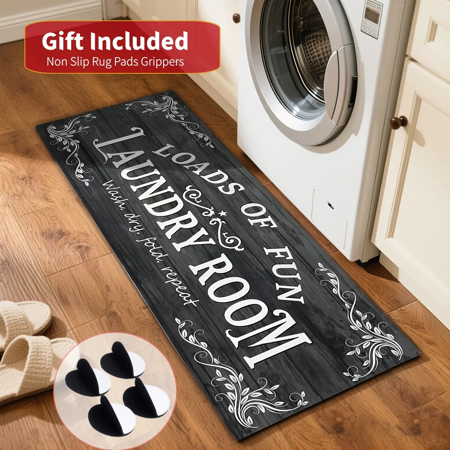 1pc Non Slip Laundry Room High Quality Runner Rug, Decor Non-Skid Comfort Standing Mat Machine Washable Text Design Laundry Mat, Floor Mats & Matting for Kitchen, Porch, Bathroom, Hotel, Commercial Laundry Rooms, And Home, Bathroom Rug 20x60in