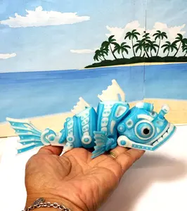Articulated Cyber Fish Fidget Toy, 3D Printed 7" Executive Desk Toy for Stress Relief and Articulation, Glow in the Dark Fidget Toy