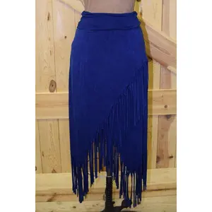 Rhonda Stark Women's Navy Asymmetrical Fringe Knit Skirt 580NV
