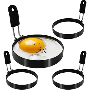 4 packs 3.5'' Egg Rings Set with Silicone Handle, Stainless Steel Egg Cooking Rings,Nonstick,For Frying Eggs and Egg Mcmuffins, Egg Mold For Breakfast