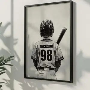 Black And White Baseball Print, Personalized Sports Wall Art, Teen Boy Room Decor, Custom Baseball Player Poster with Name And Number, Room Decor, Unframed  - 5 Sizes (8x12–27x40 inch)
