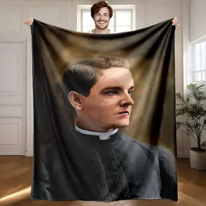 1 piece Young Pastor Portrait themed flannel blanket - Modern design flannel blanket, suitable for sofas and beds, all-season use, super soft and warm, digital printing, 100% polyester material, machine washable, suitable for home and travel a