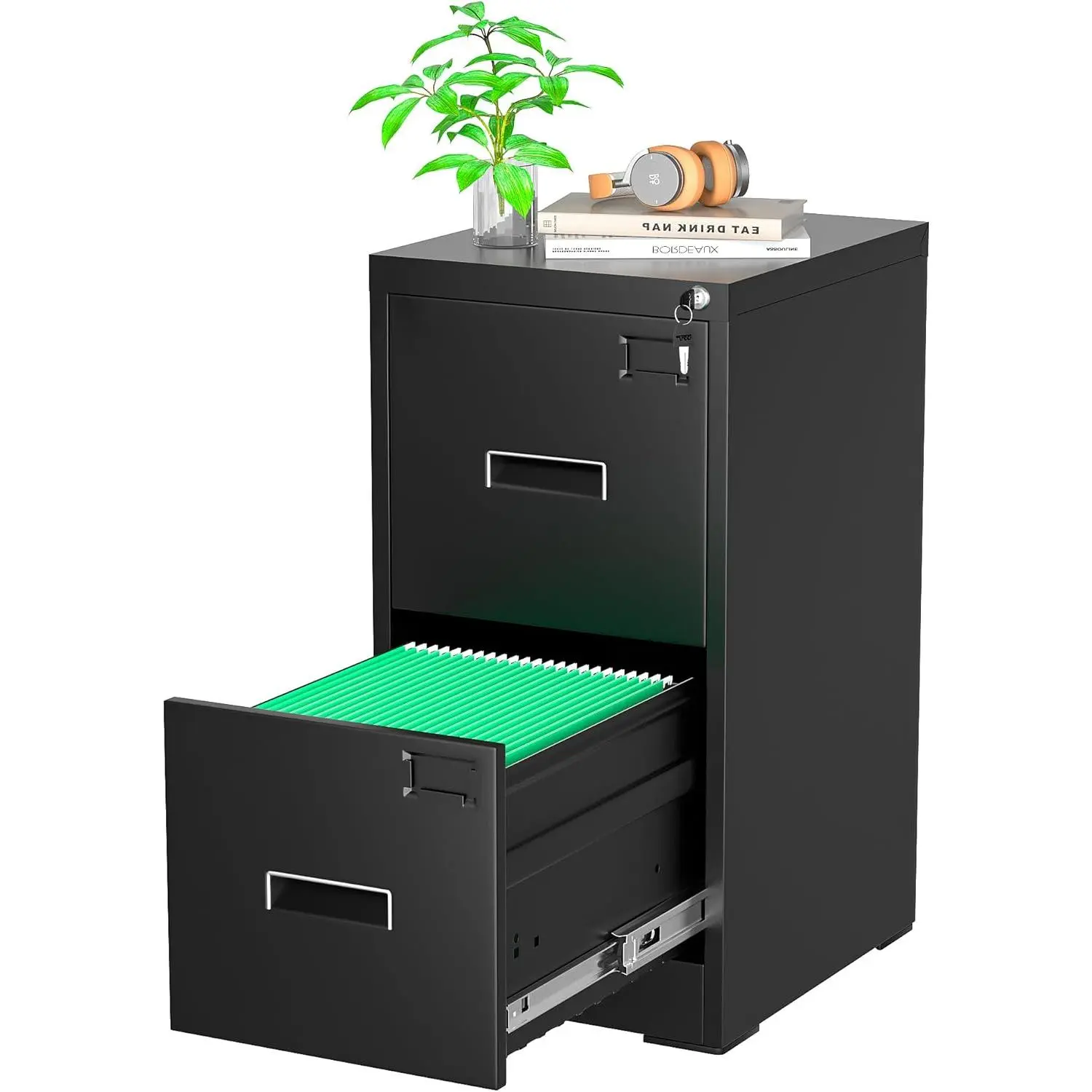 Greenvelly 18" D Lockable Vertical File Cabinet - 2-Drawer Black Metal Office Storage for Home Office, Fits Hanging Letter/Legal Folders, Easy to Assemble, Racks & Shelves Compatible, Lockable Cabinets, Racks & Shelves