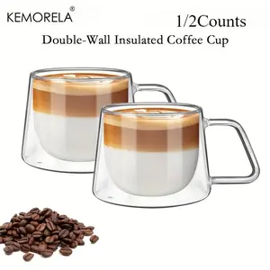 Double Wall Insulated Coffee Cup, 1/2 Counts Clear Glass Coffee Cup, Latte Macchiato Cup, Drinking Cup for Home Office Use, Stylish Drinkware