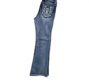 Grace in LA Girl's Steerhead-Horseshoe Embroidered Pocket Bootcut Jeans