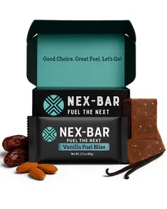 NEX-BAR Vanilla Fuel Bliss Protein Bars - 8 Pack.  Clean Protein Bar with No Added Sugar and No Artificial Sweeteners