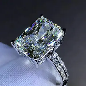 Large Sparkly Radiant Cut Simulated Diamond Solitaire Ring, Gold Plated Paved Shank Wedding Band, Luxury Bridal Jewelry |   Perfect Engagement Gift for Her