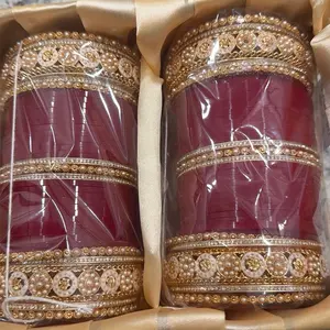 Bridal Chooda Rich Maroon Color with Intricate Gold Embellishments and Pearl Accents for Traditional Weddings