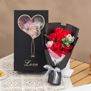 Artificial Rose Bouquet, 11 Flowers with Gift Box, Faux Rose Flower Bouquet, Decorative Flowers for Home Party Wedding, Fake Flowers, Gift for Girlfriend, Boyfriend, Fruit, Home Decoration Bouquet