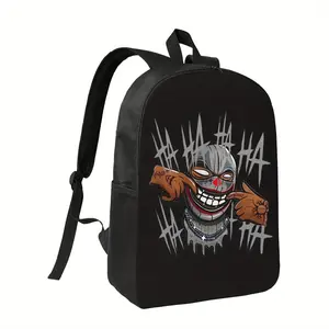 Youth Streetwear Backpack with Clown Face Graphic Print - Lightweight Polyester School Bag, Adjustable 23.62inch Shoulder Straps & Zipper Closure, Casual Black Backpack for Teens, Trendy & Durable Design, Urban Lifestyle, Everyday Carry, Style, Sturdy Con