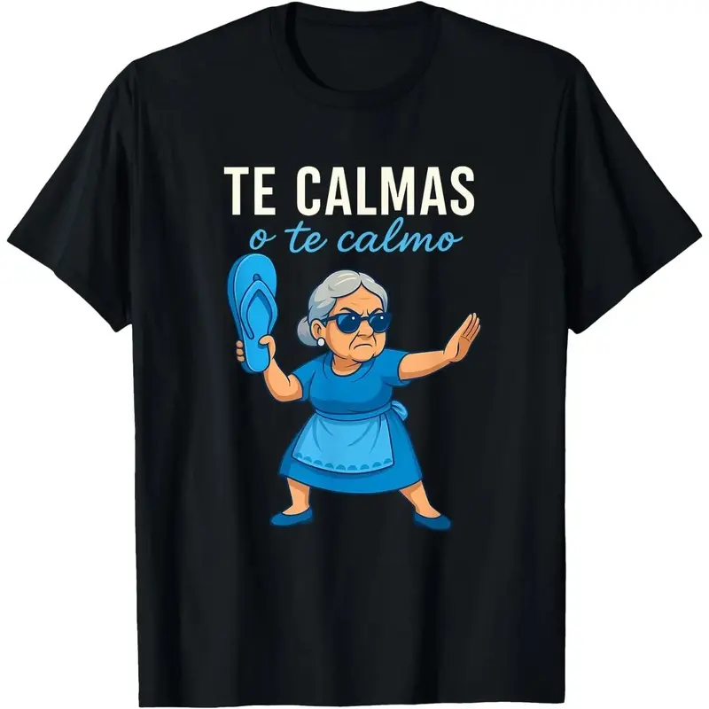 Men's Casual Short-Sleeve Round Neck Pure Cotton T-Shirt, Funny Mexican Spanish "Te Calmas o Te Calmo" Grandma Tops, All-Seasons Crew Neck Shirt