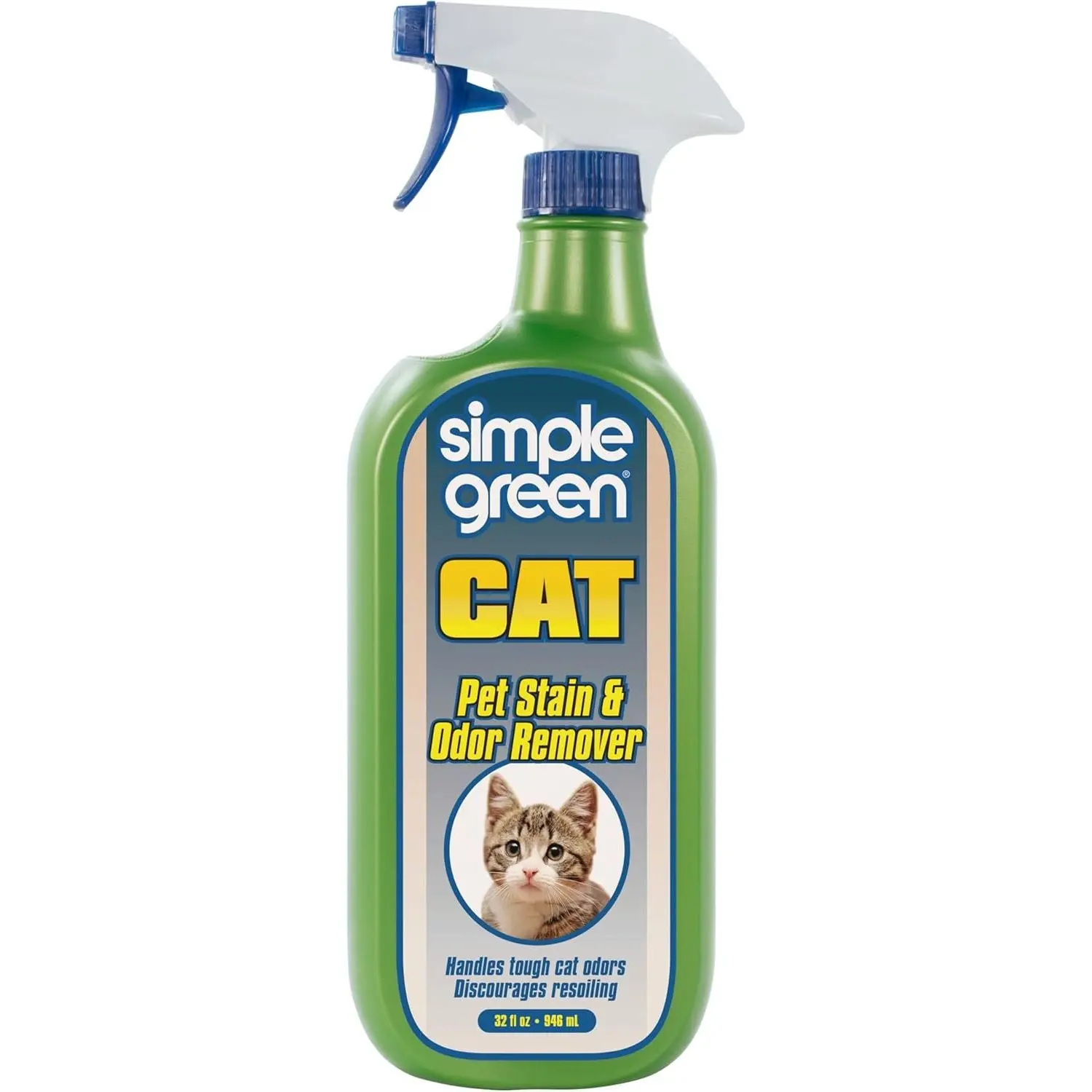 32Oz Enzymatic Cat Stain & Odor Remover Cleaner - Natural Enzymes & Safe Bacteria Formula, Multi-Surface Safe (Including Finished Wood), Urine Feces Blood Vomit Destroyer with Odor Eliminator Technology, Cleaning Aid That Discourages Resoiling, Odor Elimi