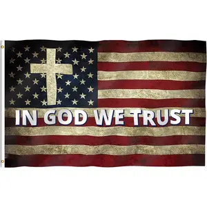 Fly Breeze 3x5 Foot In God We Trust Flag - Vivid Color and Fade proof - Canvas Header and Double Stitched - Religion Jesus Christian Flags Polyester with Brass Grommets 3 X 5 Ft Banners Lightweight Print