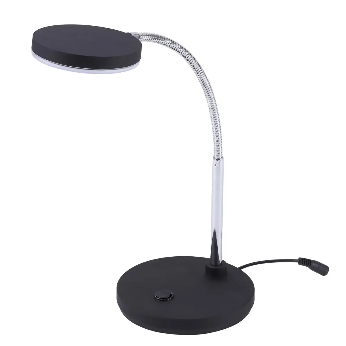 Black LED Metal Gooseneck Desk Lamp - Flicker-Free, Adjustable Head (Model VLED1800BK)