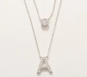 Diamonique Sterling Silver Initial Necklace with Gift Box