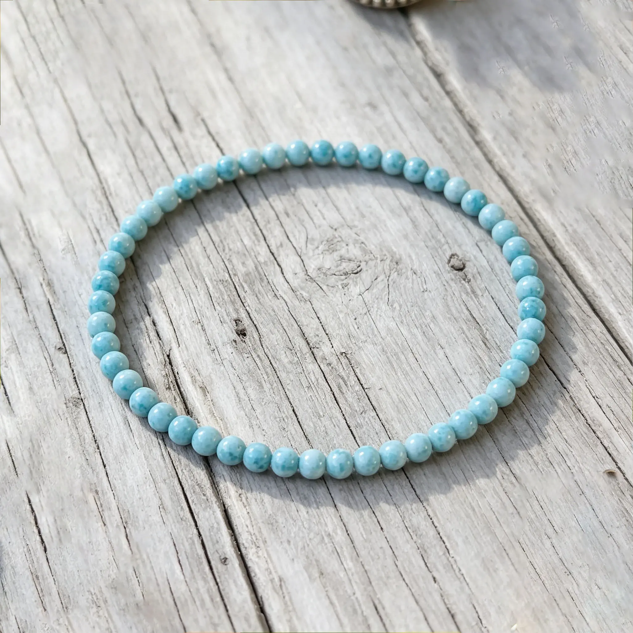 Natural Larimar Stone 4mm Tiny Round Beads Crystal Healing Calming Crystal Dainty Minimalist Gemstone Bracelet Gift for Women