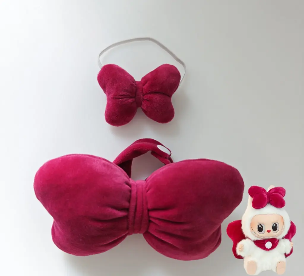 Handmade Cute Double Bow Outfit (No Doll) – Compatible with 1st–3rd Gen Labubu Blind Box, 17cm Labubu Clothes Set Doll