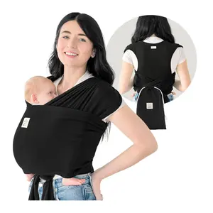 Baby Wrap Carrier Ring Sling - Easy to Wear, Adjustable D-Lite Baby Carrier Newborn to Toddler, Infant Carrying Shirt, Hands Free Bonding, Breathable Fabric Wearing Wrap (Trendy Black)