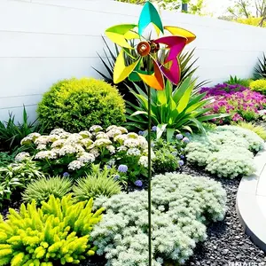 Colorful Sunflower Dual-Spin Metal Wind Spinner, 360 Degree Rotating Flower Design, Garden Stake for Patio, Lawn, Wedding Decoration, Garden Accessories