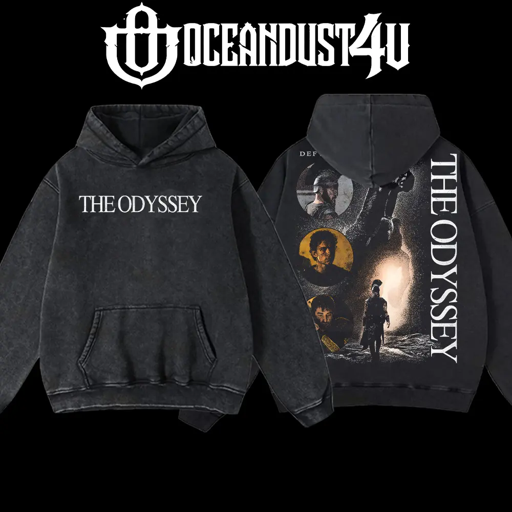 OceanDust4U The Odyssey "Defy The Gods" Menswear Apparel - 100% Premium Cotton Oversized Pre-Washed Unisex Hoodie & T-Shirt, American Made Classic Top
