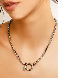 Mountaineering Carabiner Pendant Necklace, Stainless Steel Screw Anchor Chain, Fox Tail Wheat Chain, Nautical Sailor Clasp, Unisex Fashion Jewelry