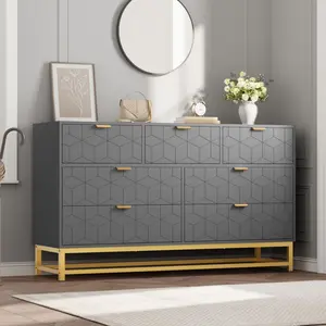 53.5" Wide 7-Drawer Dresser for Bedroom, Modern Triple Dresser with Gold Accents, Large Storage Chest for TV Stand, Closet, Living Room, Hallway & Entryway