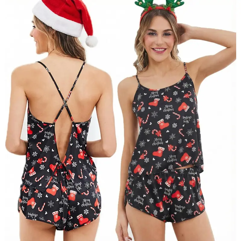 Silk Pajamas Set for Women Satin Backless Lingerie Pjs Cami Top and Shorts Nightwear Silk Pajamas Set for Women Satin Backless Lingerie Pjs Cami Top and Shorts Nightwear