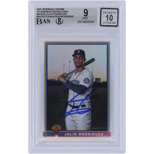 Julio Rodriguez Seattle Mariners Autographed 2021 Bowman Chrome 91 Bowman Refractor #91B-JR Beckett Fanatics Witnessed Authenticated 9/10 Card - Fanatics Authentic Certified