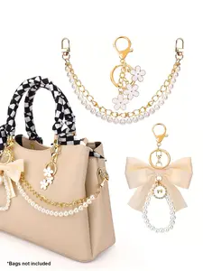 Set of 3 Bag Charms, 3-In-1 Purse Decoration Chain, Bow Flower Design, Detachable Individual Use, Fashion Accessory for Bags, Bag Pendant