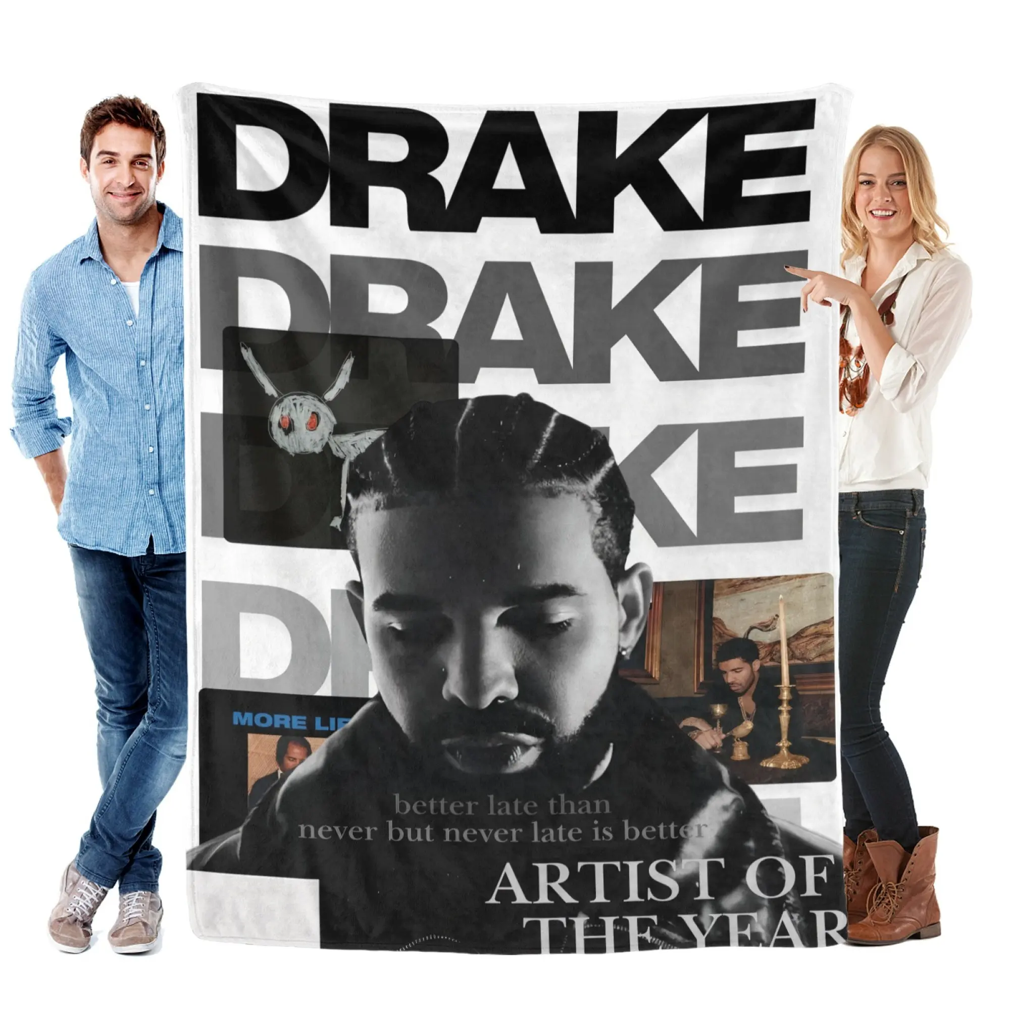 Drake Artist of the Year More Life Collage Flannel Throw Blanket Soft Cozy Warm Lightweight Plush Fleece Blanket Unique Christmas Holiday Gift for Drake Fans Rap Enthusiasts Couch Bed Sofa All Season Home Decor
