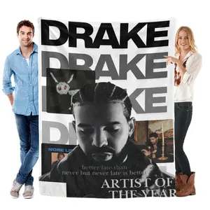 Drake Artist of the Year More Life Collage Flannel Throw Blanket Soft Cozy Warm Lightweight Plush Fleece Blanket Unique Christmas Holiday Gift for Drake Fans Rap Enthusiasts Couch Bed Sofa All Season Home Decor