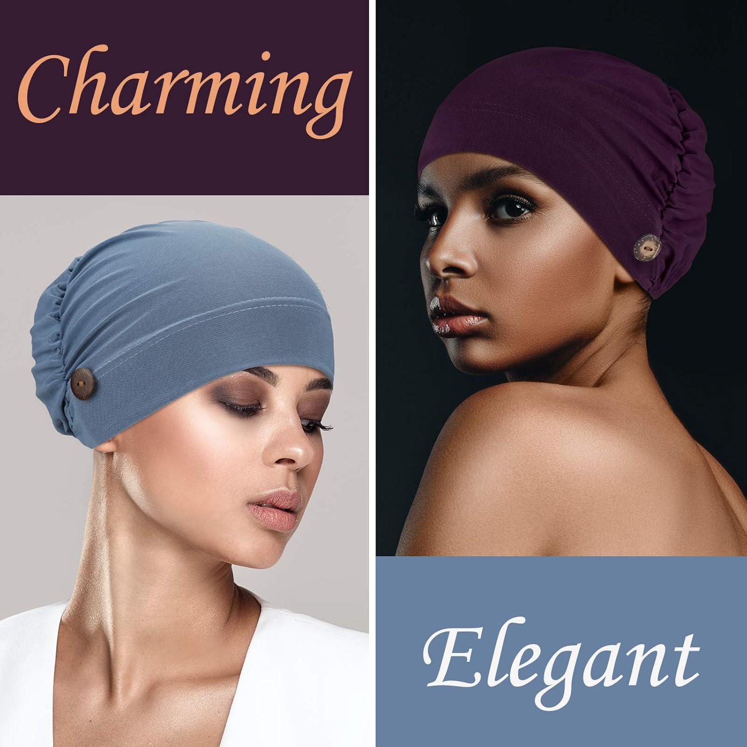 10 PCS Soft Stretchable Bouffant Caps Suitable for-Unisex Gourd-Shaped Turban Hats with Ear Loop Button Closure, Comfortable Wearable Headwear, Multicolor Options