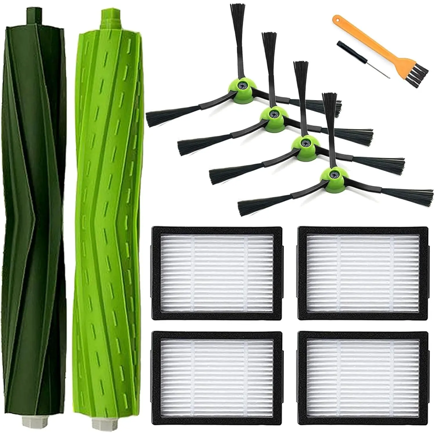 Replacement Parts for   E5 E6 E7 i2 i3 i3+i4 i4+ i5 i5+ i6 i6+ i7 i7+ i8 i8+/Plus i1 E i j Series Robot Vacuum,1 sets of multi-surface roller brushes 4 filters 4 side brushes