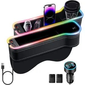 LED Car Seat Gap Filler Organizer Car Gap Filler with 10 Light Music Rhythm Modes USB and Type-C Charger Fit for iPhone Android (2 Pack)