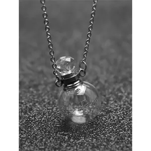Multicolor Hollow Glass Ball DIY Wish Bottle Perfume Pendant with Stainless Steel Necklace, Trendy Jewelry, Drop Necklaces, Perfect for Daily Wear by Women