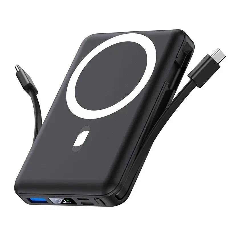 Magnetic Wireless Power Bank - 10000mAh Magnetic Portable Chargers 22.5W PD Fast Charging with Built-in Cables LED Display, Slim Magnetic Battery Pack for Phone Accessories Smartphone Mobile Chargeable Rechargeable Usb
