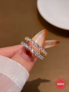 1 Pc Gorgeous Delicate Full Zircon Fashion Single Row Ring for Women Real 925 Sterling Silver Jewelry Bridal Wedding Engagement Dating Party for Ladies Engagement Anniversary Valentine's Day Girlfriend Birthday Gift, Cubic Zirconia Rings