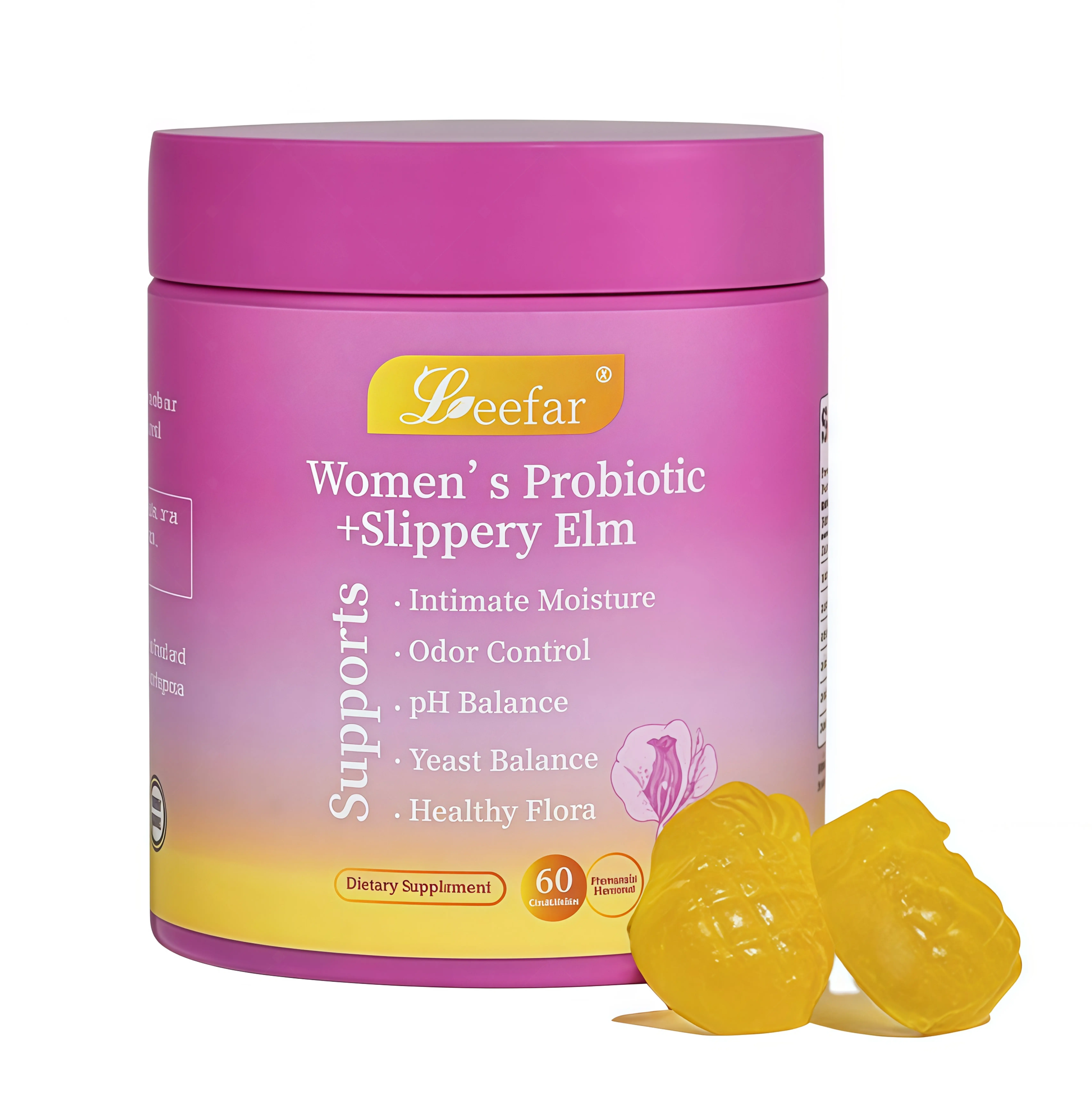 LEEFAR Her Probiotics Gummies CK - All in One Solution with Slippery Elm and Prebiotics & Lactobacillus Probiotic Blend for Women's pH Balance and Dryness Hawaiian Pineapple Gummies Dietary Supplement