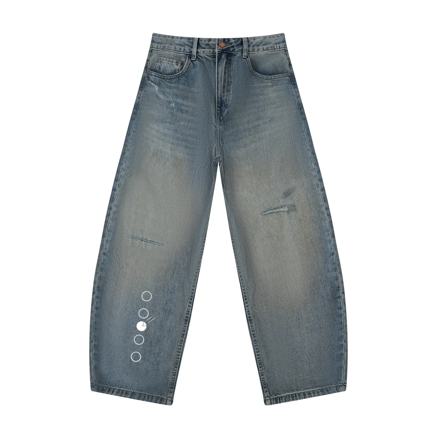 Stone Code Distressed Barrel Leg Jeans
