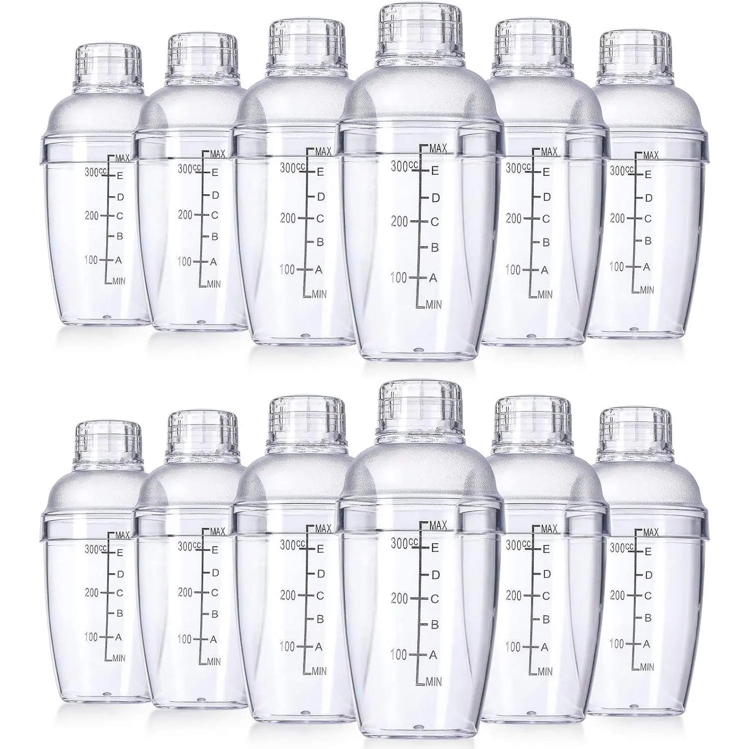 12 Pcs Plastic Cocktail Shaker Drink Mixer with Scales and Strainer Top Clear Shaker Cup with Measurement Mixing Tool for Tea Coffee Bubble Tea Milk(350 Cc/ 12 oz)