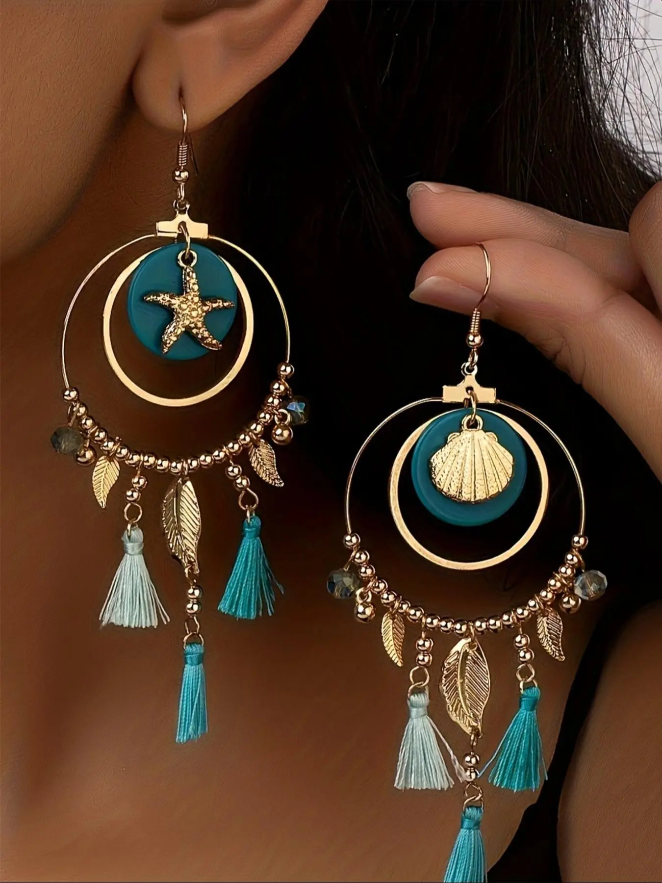 Fashionable Boho Style Tassel & Leaf & Beaded Design Dangle Earrings (1 Pair), Bohemian Earrings, High Quality Earrings, Fashion Ear Jewelry for Women, Daily Clothing Decor, Trendy All-match & Exquisite Jewelry for Birthday Gift, Dangling Earrings