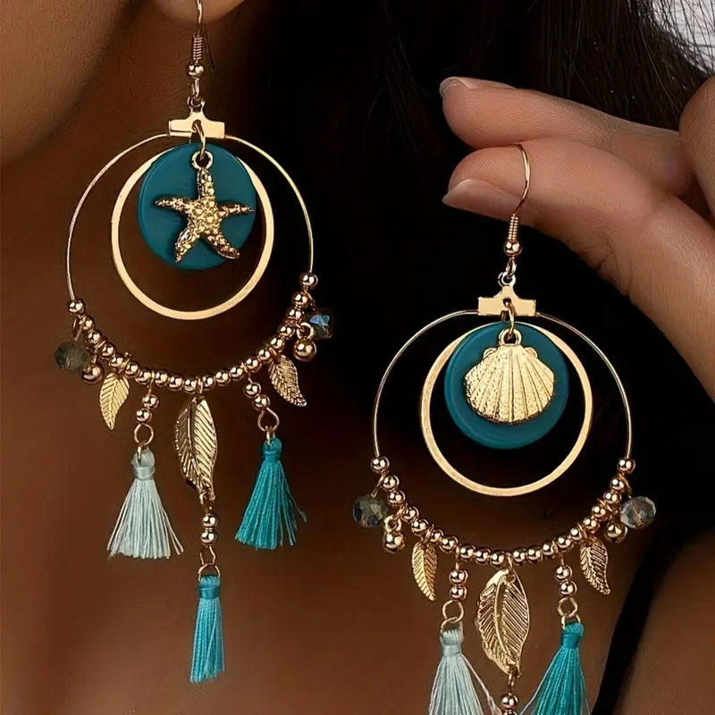 Fashionable Boho Style Tassel & Leaf & Beaded Design Dangle Earrings (1 Pair), Bohemian Earrings, High Quality Earrings, Fashion Ear Jewelry for Women, Daily Clothing Decor, Trendy All-match & Exquisite Jewelry for Birthday Gift, Dangling Earrings