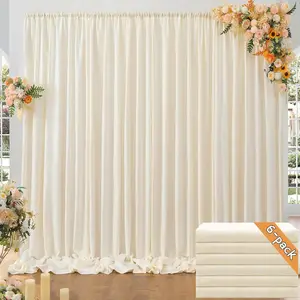 Wrinkle Free Ivory Backdrop Curtains 6 Panels 5ftx10ft Polyester Wedding Backdrop Drapes for Arch Party Stage Ceremony Photography Fall Décor