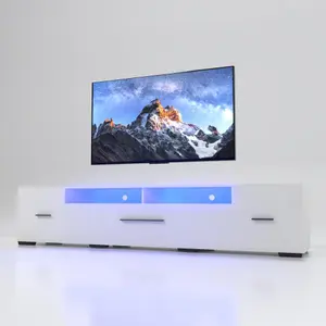 LED TV Stand for 55 65 75 85 Inch TV, Minimalism Entertainment Center with LED Light, Symmetric Assembled TV Console TV Table with Large Storage for 60 70 80 Inch TV for Living Room, White