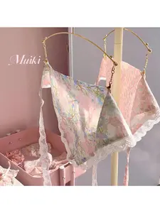 French floral lace triangle headscarf sweet cute pastoral style square scarf high-value hair accessory