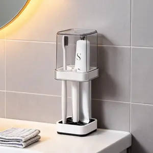 Classic Freestanding Bathroom Countertop Dental Caddy - 3-Compartment Bathroom Accessories Organiser with Non-Slip Base, Dedicated Toothpaste Slot, Upright Storage for Various Manual Toothbrush Sizes